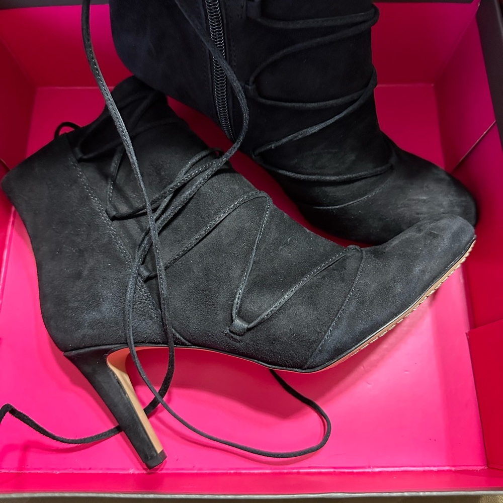 New Vince Camuto suede bootie in midnight black.